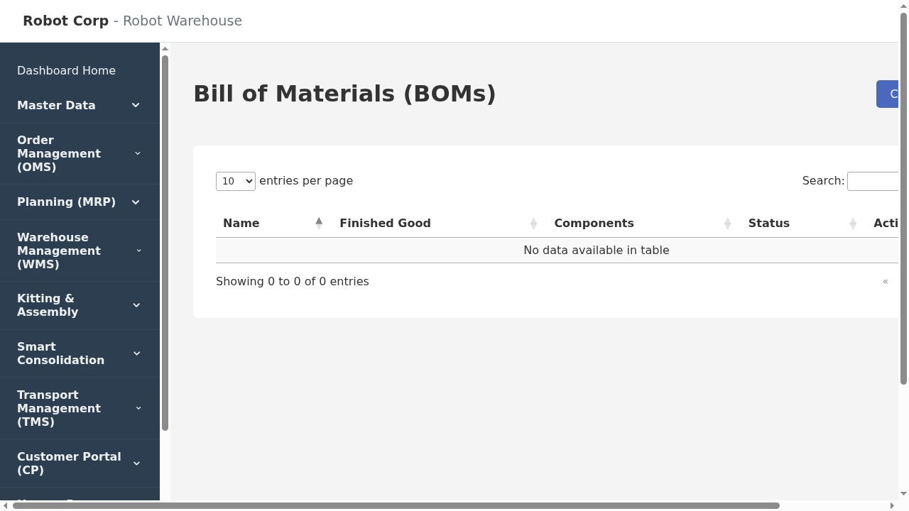 BOM Management Screen