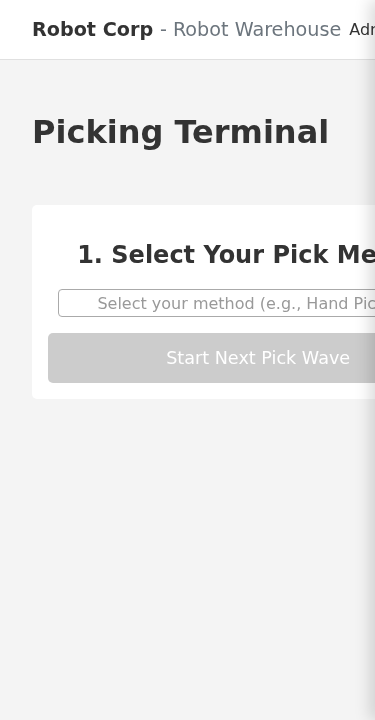 Mobile view of the Picking Terminal
